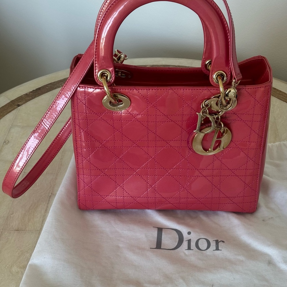 Dior Pink Quilted Handbag, patent leather, original dust bag - Picture 4 of 15